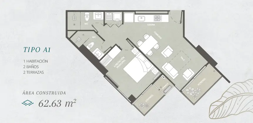 Plano apartamento Tipo A1 en Salinas del Sol